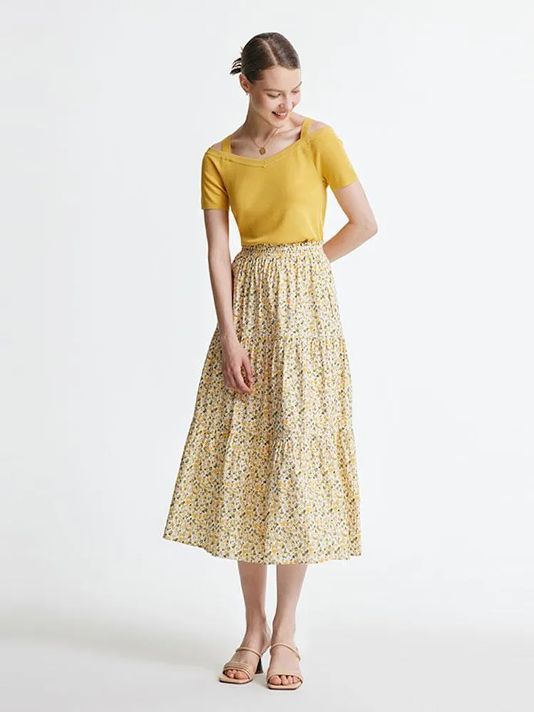 Floral Waistband Cotton Skirt