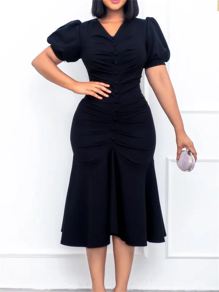 Flytonn-Graduation Gift Back to School Season Summer Vacation Dress Spring Outfit Fashion Commuter Elegant Professional Solid Color Dress
