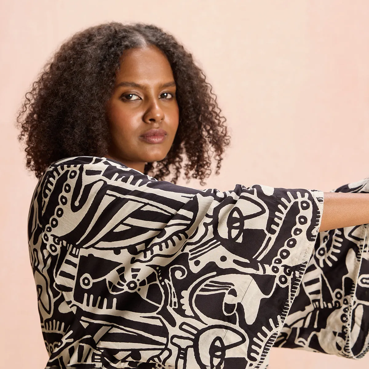 Jodi X Nykd Modal Shrug Jacket with Embroidered sleeves-NYJ10-Black & White Intertwined Print