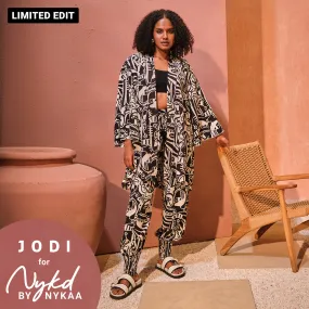 Jodi X Nykd Modal Shrug Jacket with Embroidered sleeves-NYJ10-Black & White Intertwined Print