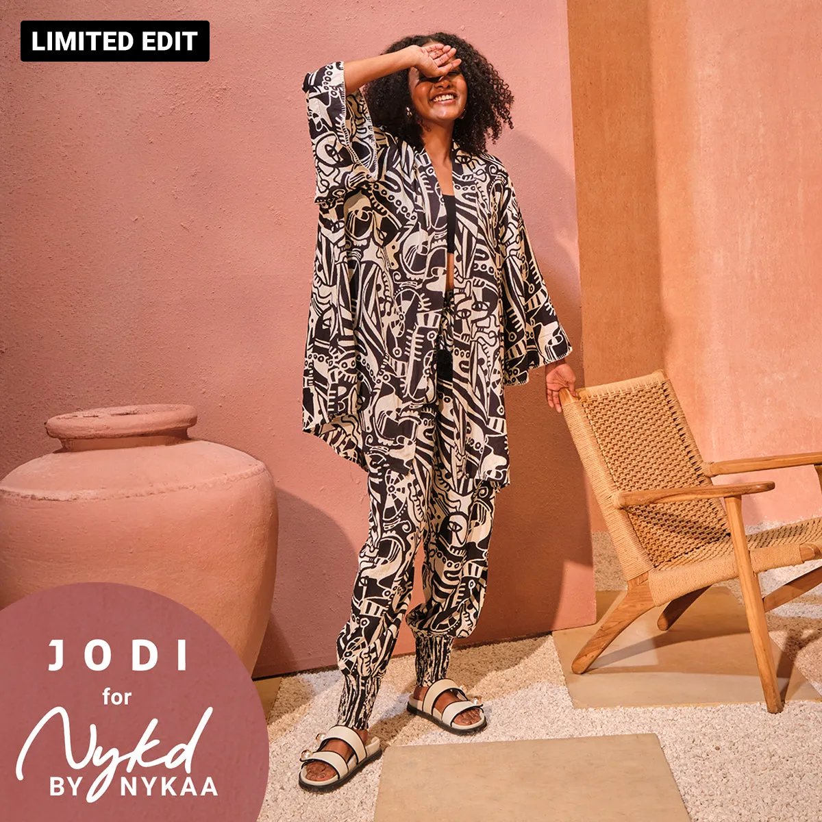 Jodi X Nykd Modal Shrug Jacket with Embroidered sleeves-NYJ10-Black & White Intertwined Print