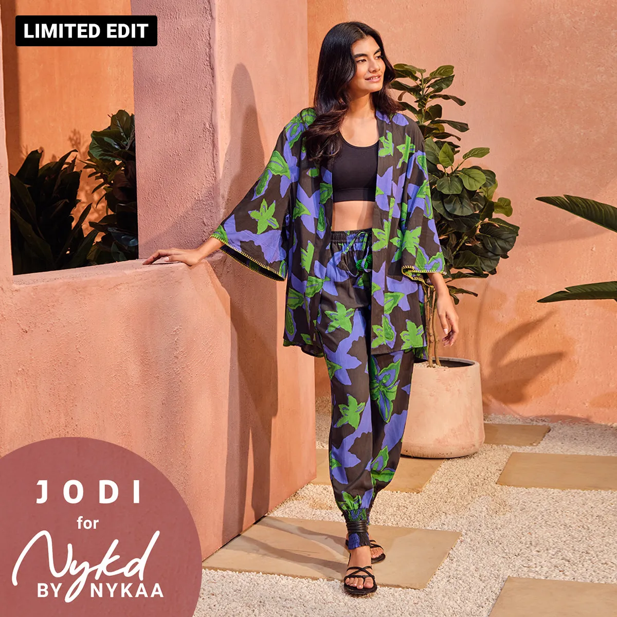 Jodi X Nykd Modal Shrug Jacket with Embroidered sleeves-NYJ10-Green Floral Print