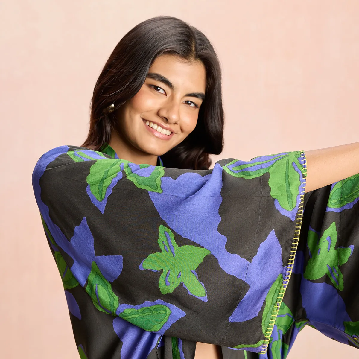 Jodi X Nykd Modal Shrug Jacket with Embroidered sleeves-NYJ10-Green Floral Print