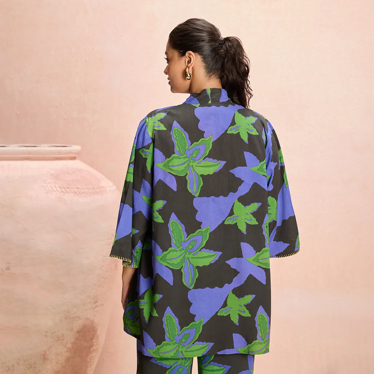 Jodi X Nykd Modal Shrug Jacket with Embroidered sleeves-NYJ10-Green Floral Print