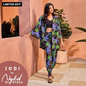 Jodi X Nykd Modal Shrug Jacket with Embroidered sleeves-NYJ10-Green Floral Print