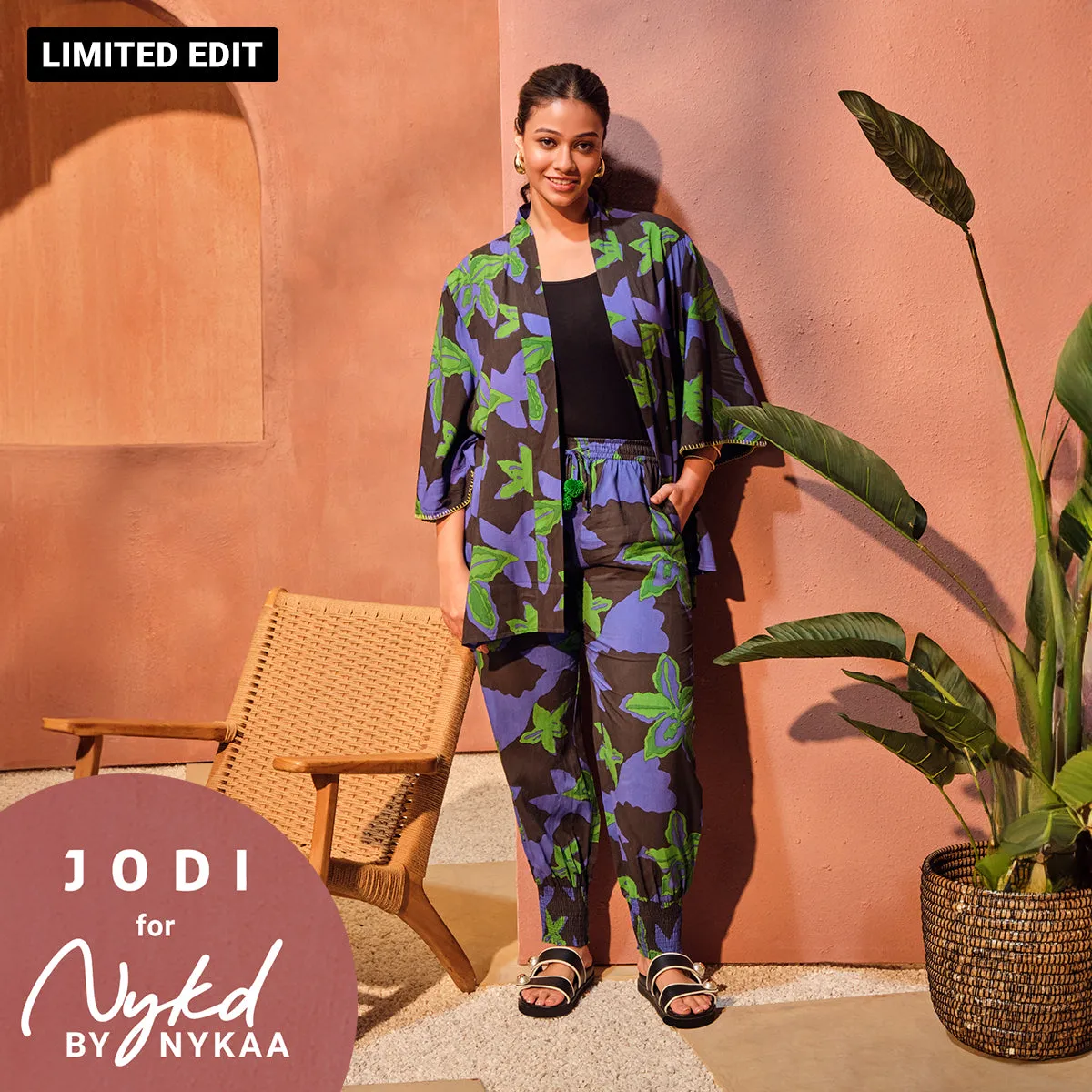 Jodi X Nykd Modal Shrug Jacket with Embroidered sleeves-NYJ10-Green Floral Print