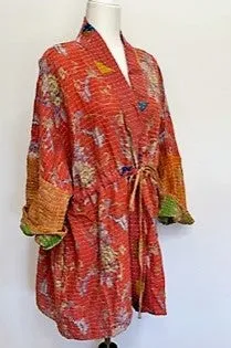 Kantha Bae Open Embroidered Jacket Fully Reversible (Red/Green Mix)