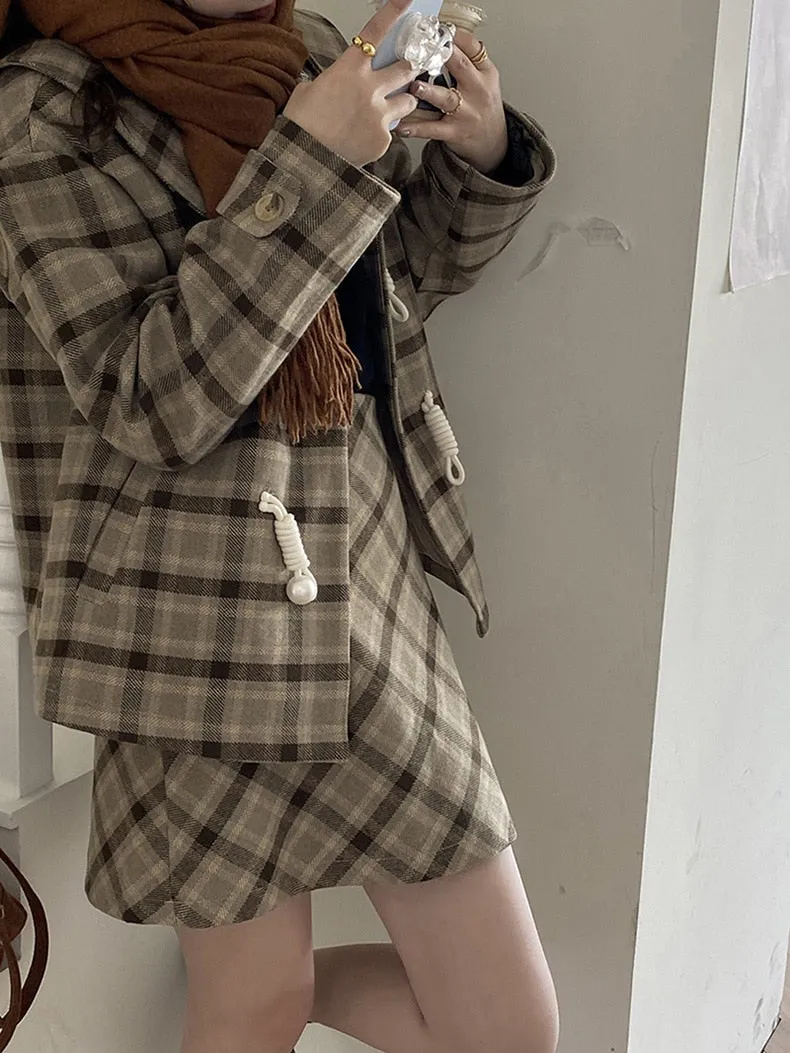 [Korean Style] Chestnut A line Plaid Mini Skirt