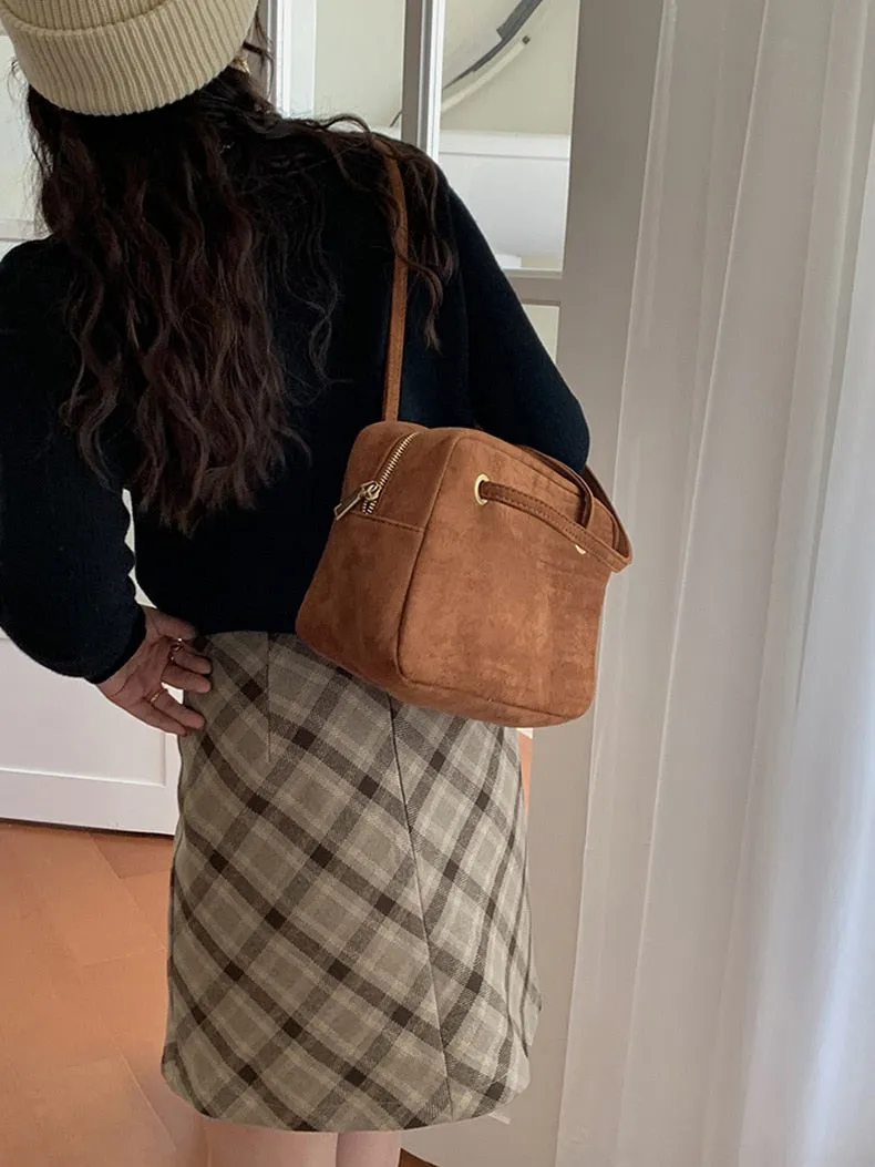 [Korean Style] Chestnut A line Plaid Mini Skirt