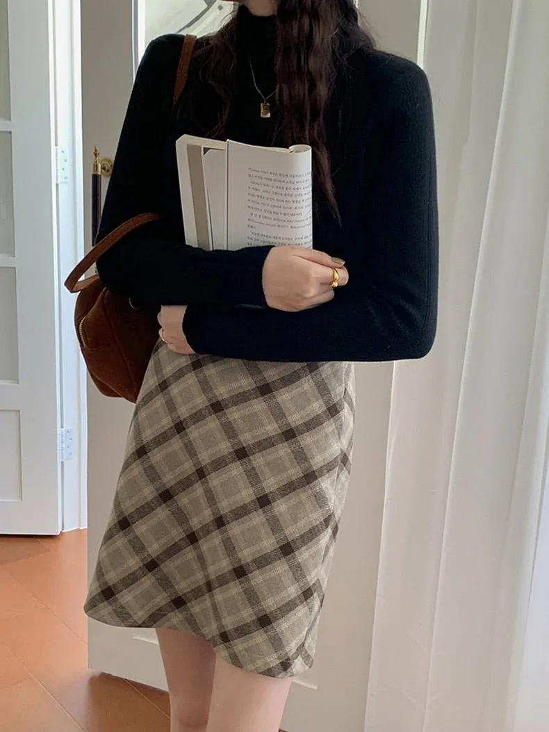 [Korean Style] Chestnut A line Plaid Mini Skirt