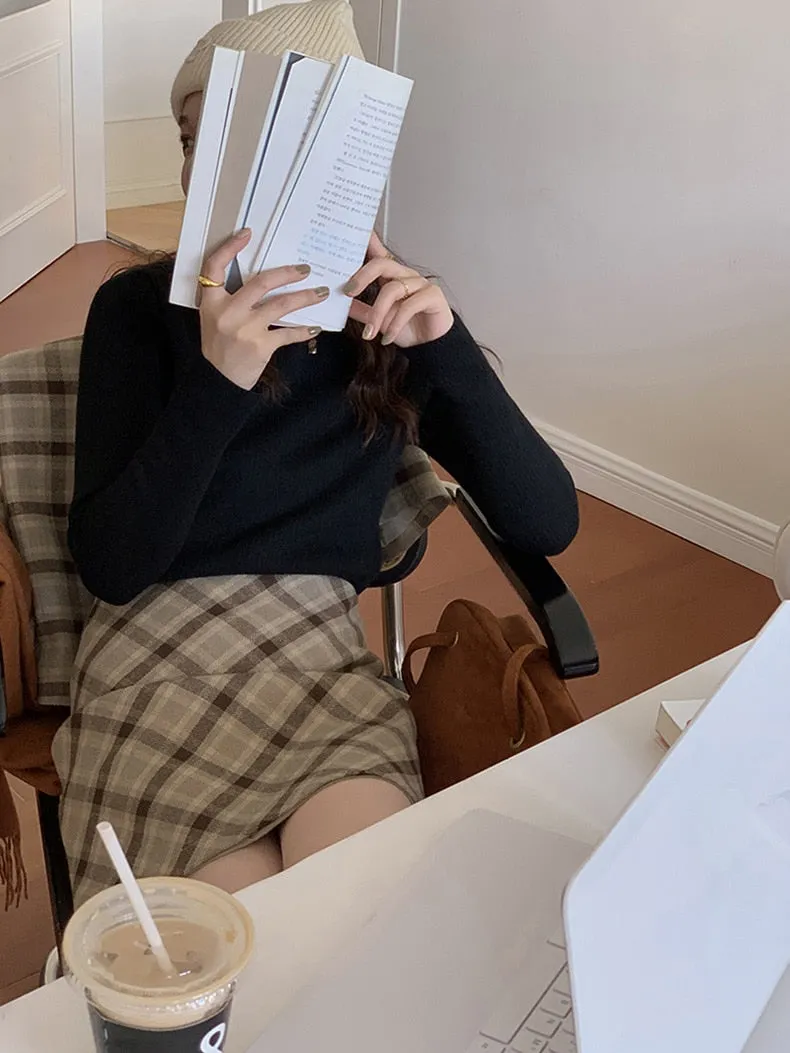 [Korean Style] Chestnut A line Plaid Mini Skirt
