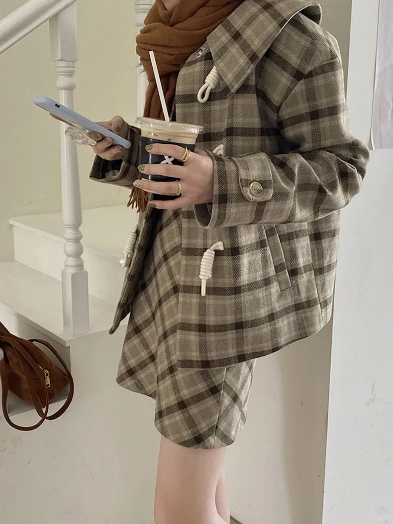 [Korean Style] Chestnut A line Plaid Mini Skirt