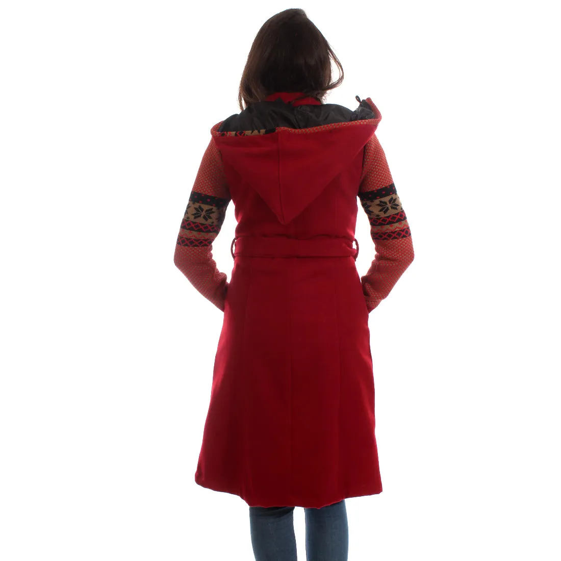Long coat with removable hoodie/ red -5904