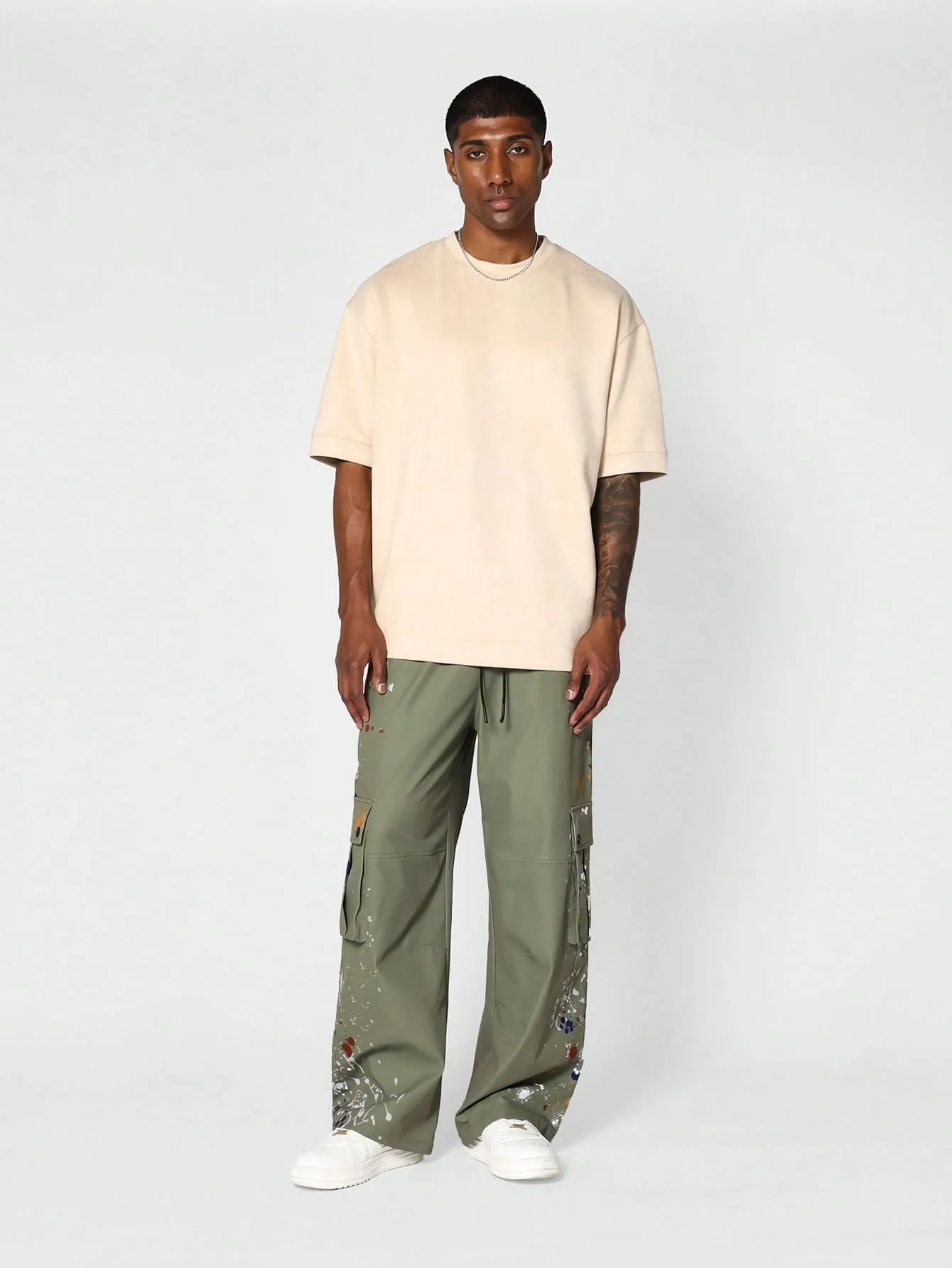 Loose Fit Baggy Parachute Pant With Paint Print