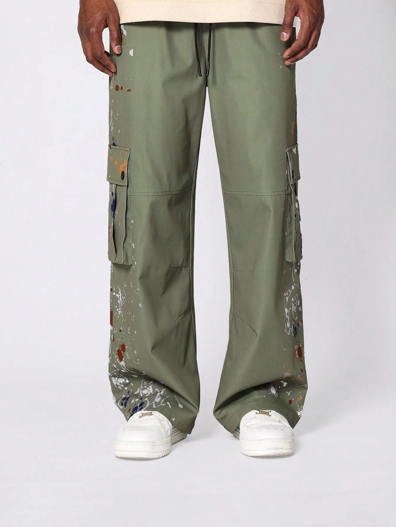 Loose Fit Baggy Parachute Pant With Paint Print
