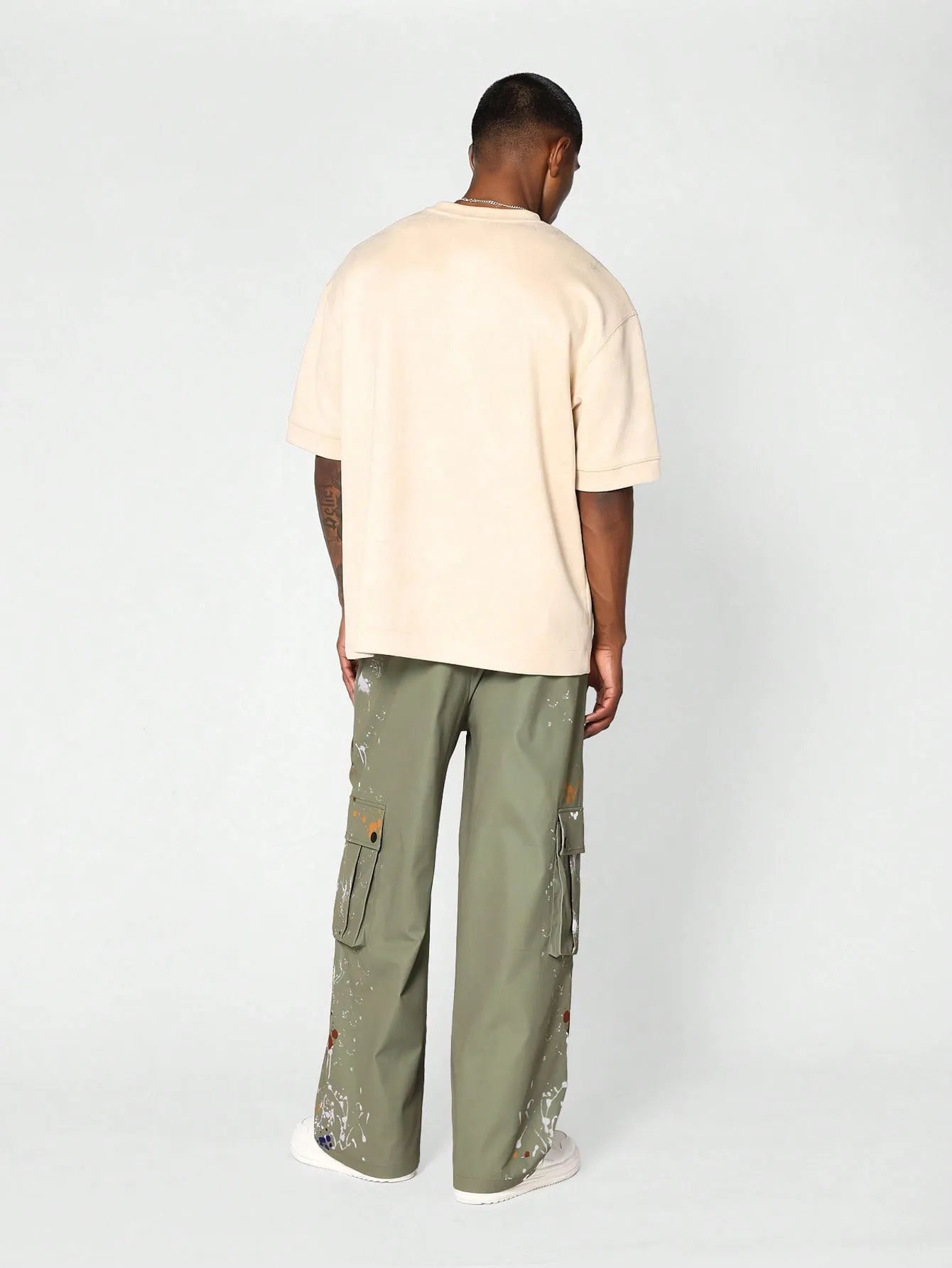 Loose Fit Baggy Parachute Pant With Paint Print