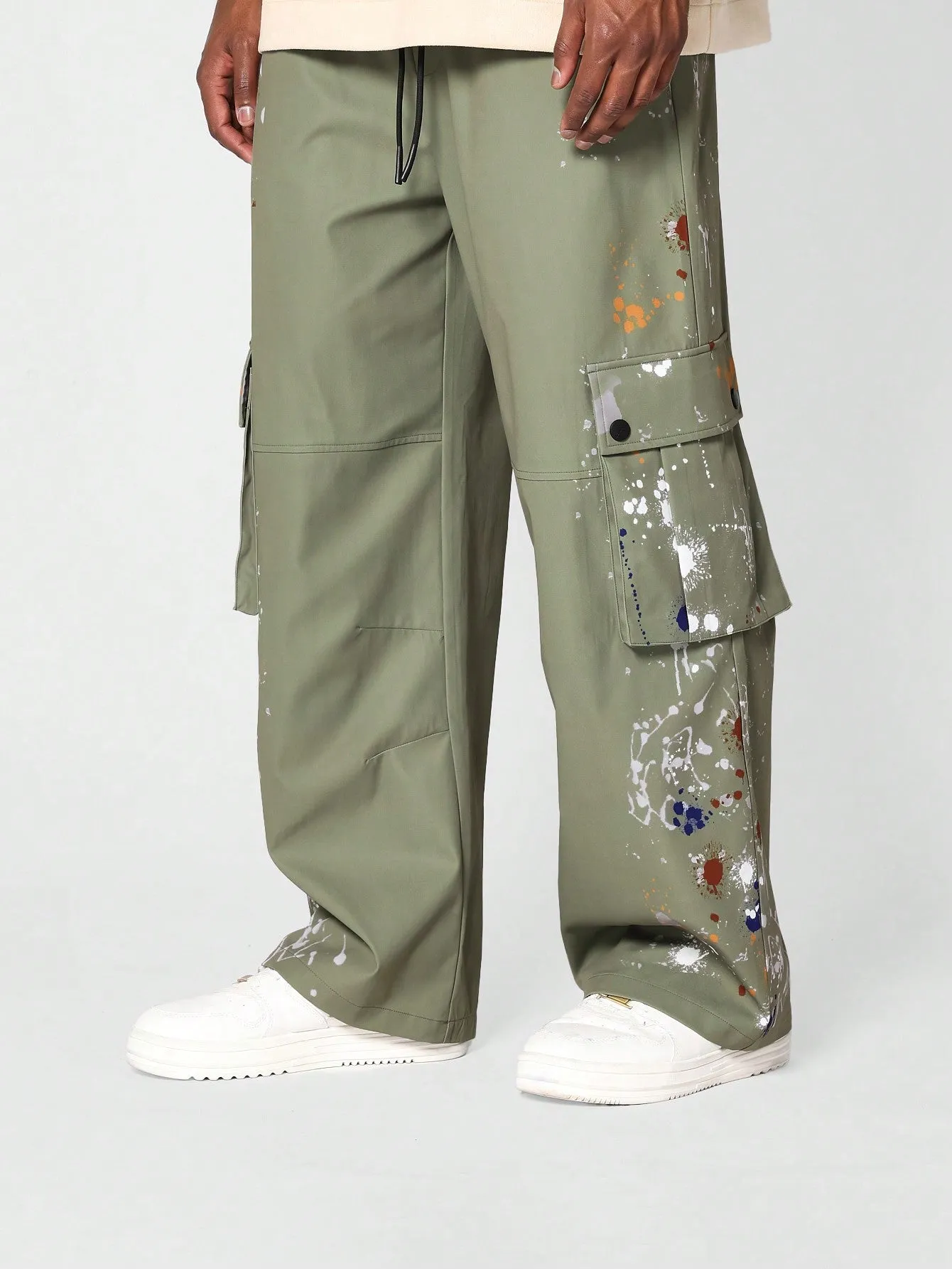Loose Fit Baggy Parachute Pant With Paint Print