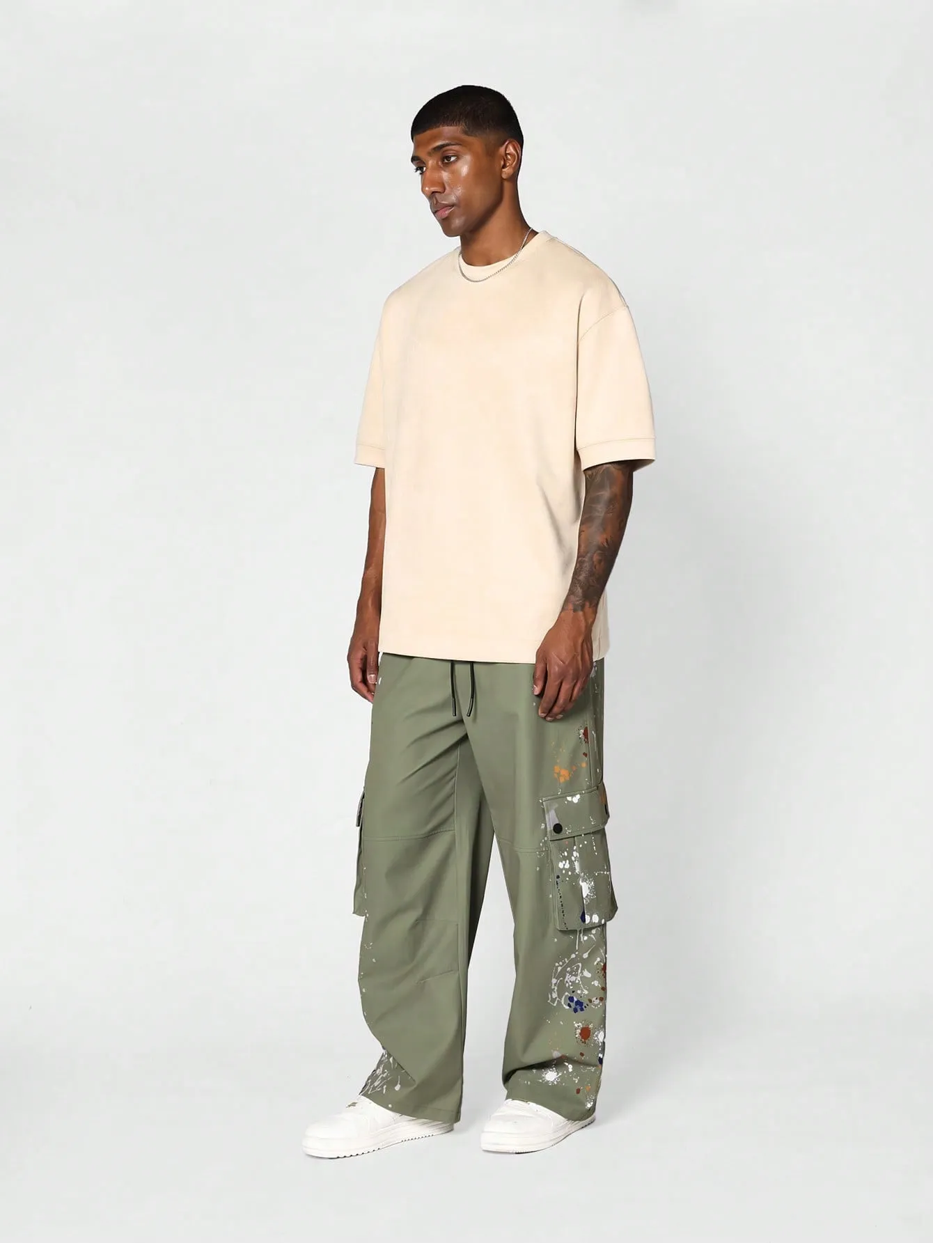 Loose Fit Baggy Parachute Pant With Paint Print