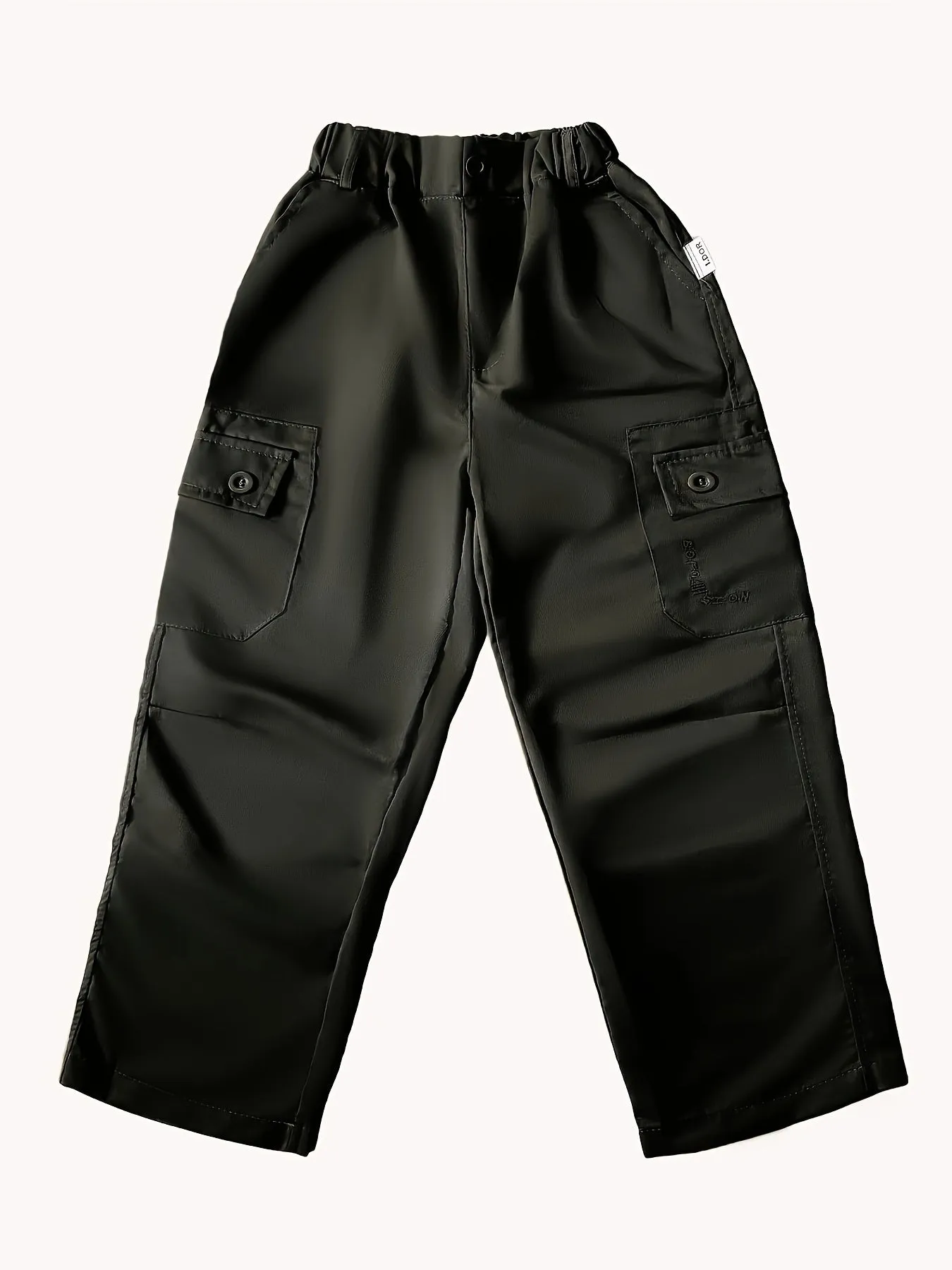 Loose Solid Colored Girls Cargo Pants with Flap Pockets for Spring & Summer, Versatile & Plain