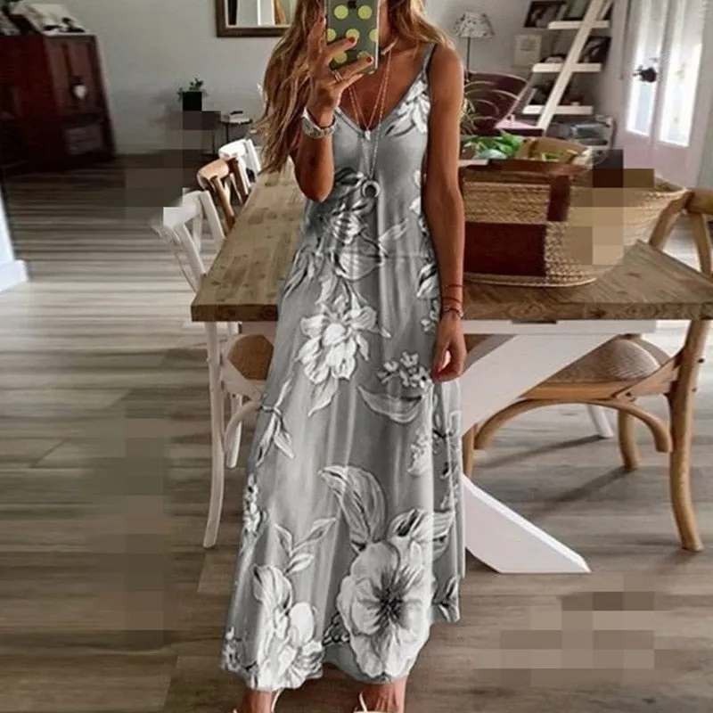MOVOKAKA  Long Casual Summer Beach Dress for Women - Floral Print, Several Colors