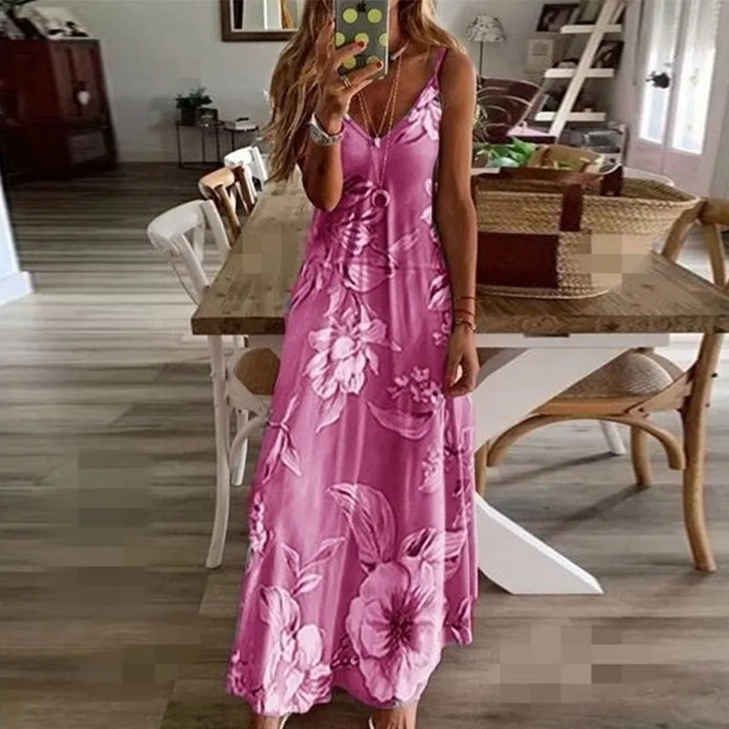 MOVOKAKA  Long Casual Summer Beach Dress for Women - Floral Print, Several Colors