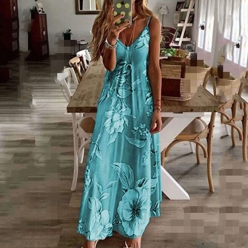 MOVOKAKA  Long Casual Summer Beach Dress for Women - Floral Print, Several Colors