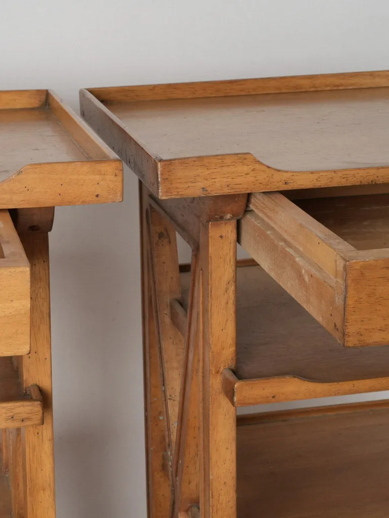 Pair of French Charles X Style Lemon Wood Bedside Tables, c.1940 28¾"