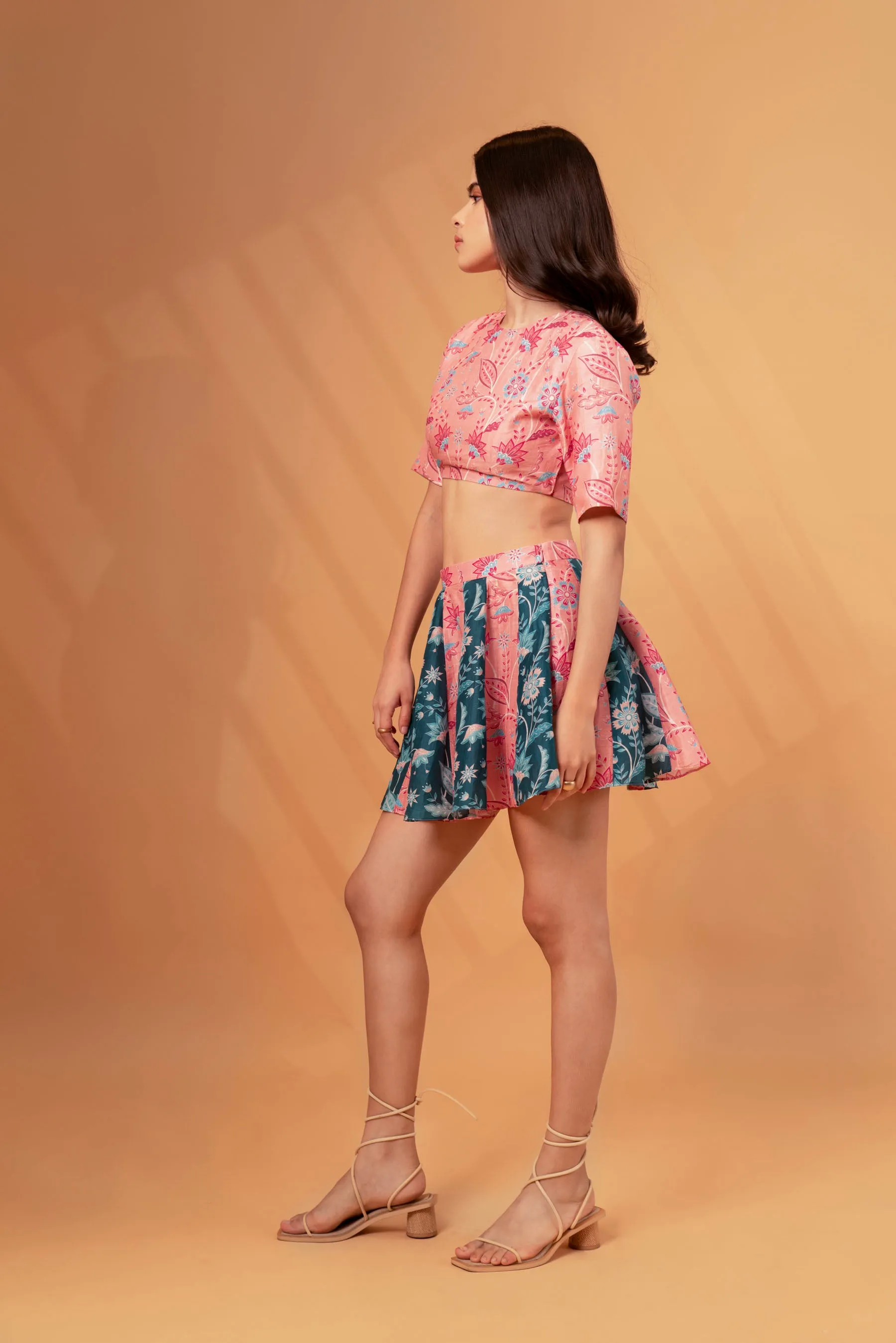 Patched Flare Linen Mini Skirt