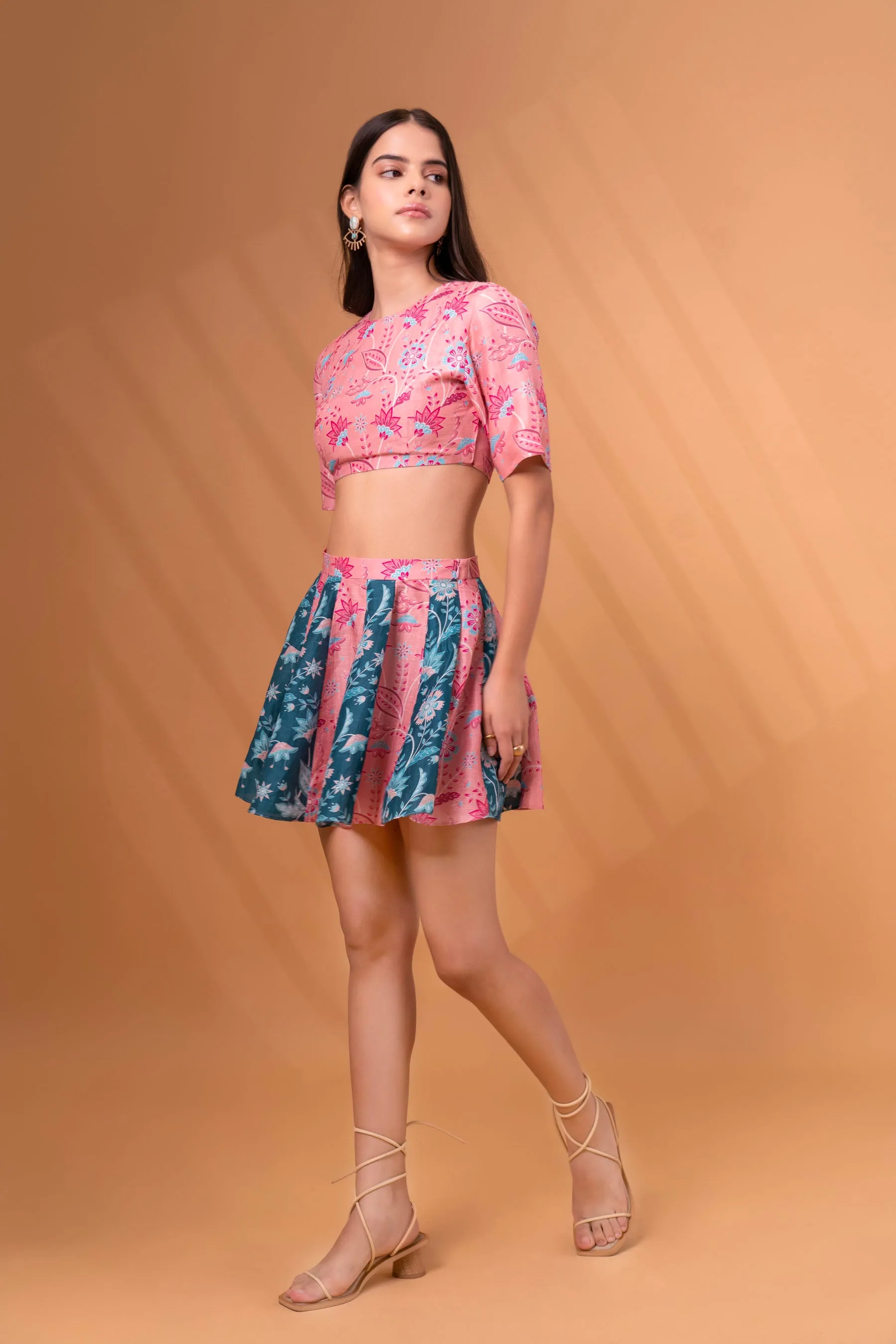 Patched Flare Linen Mini Skirt