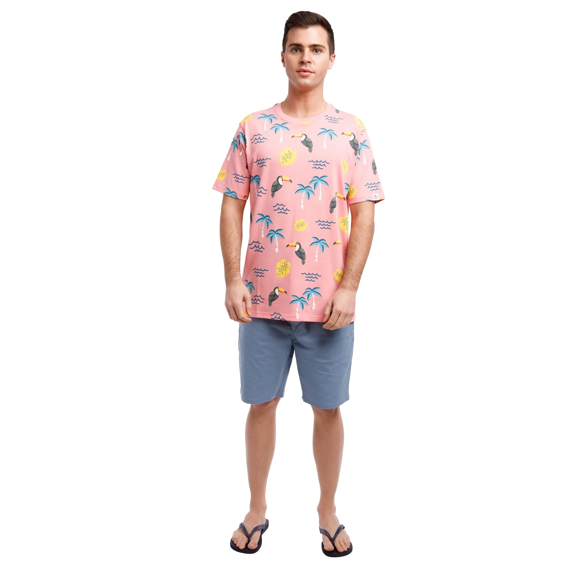 Printed Stretch Short Sleeve Crew Neck Tee | Toucan Tropics