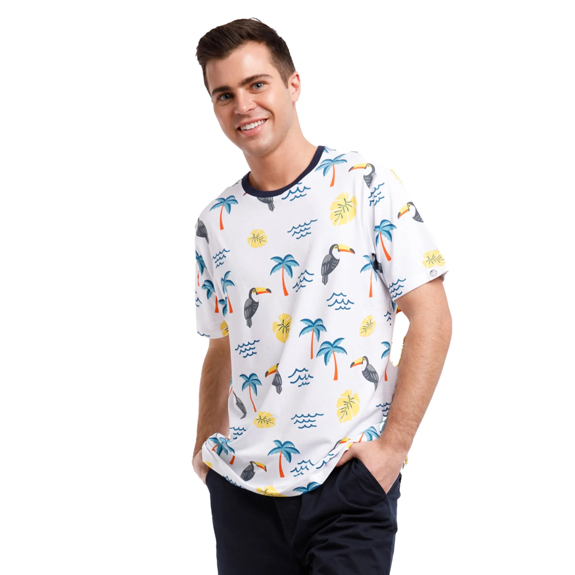 Printed Stretch Short Sleeve Crew Neck Tee | Toucan Tropics