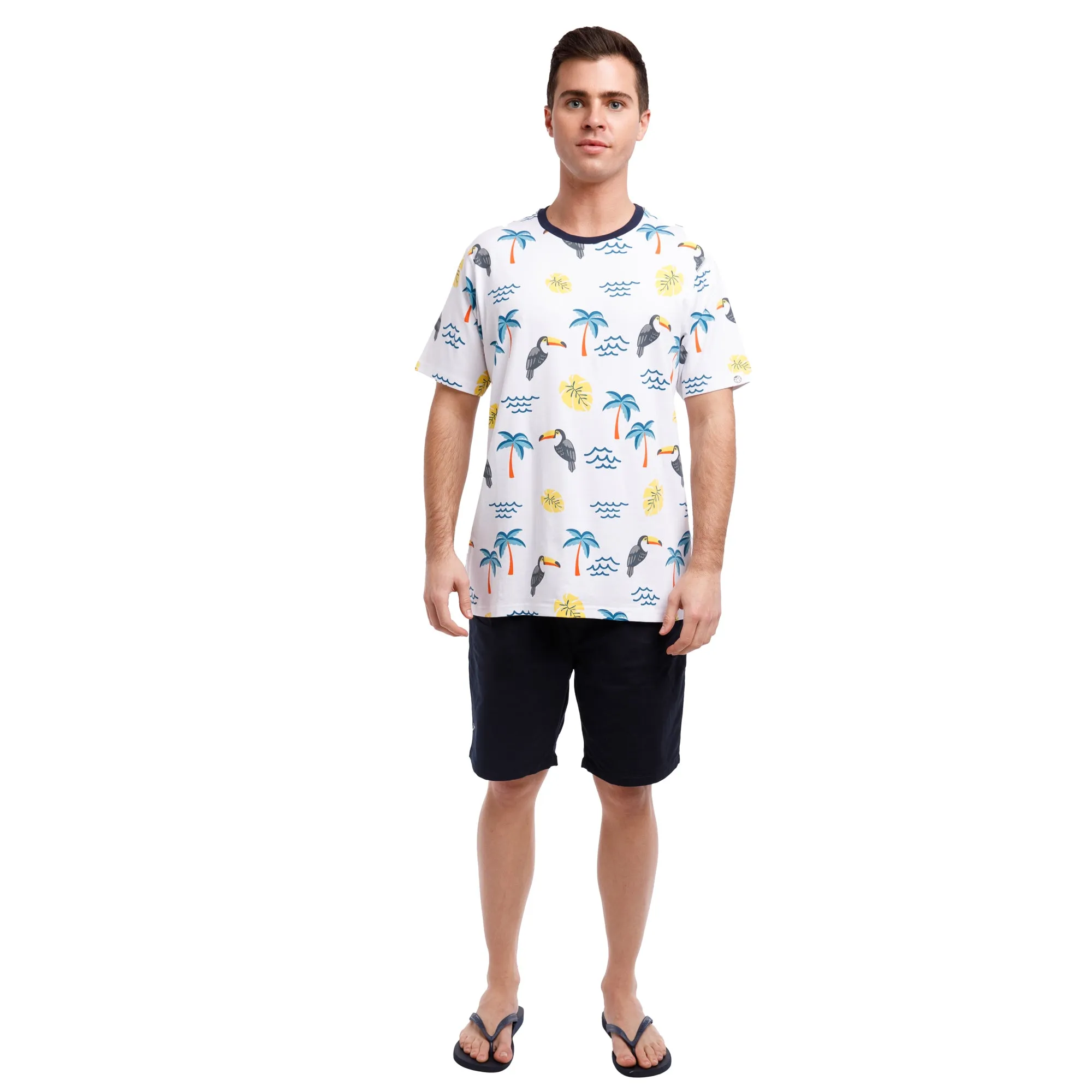 Printed Stretch Short Sleeve Crew Neck Tee | Toucan Tropics
