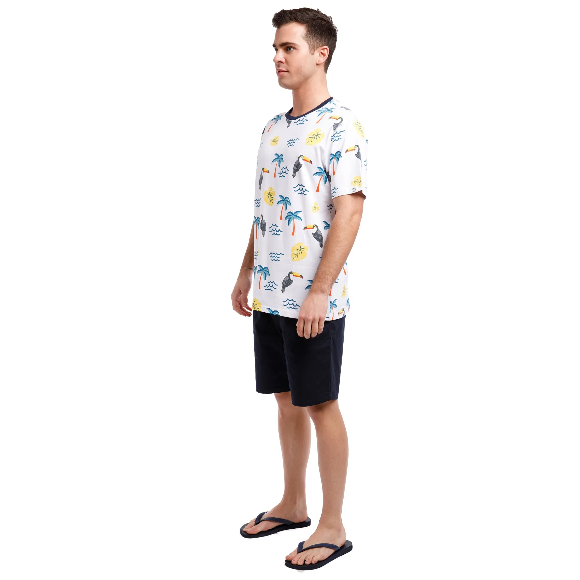 Printed Stretch Short Sleeve Crew Neck Tee | Toucan Tropics