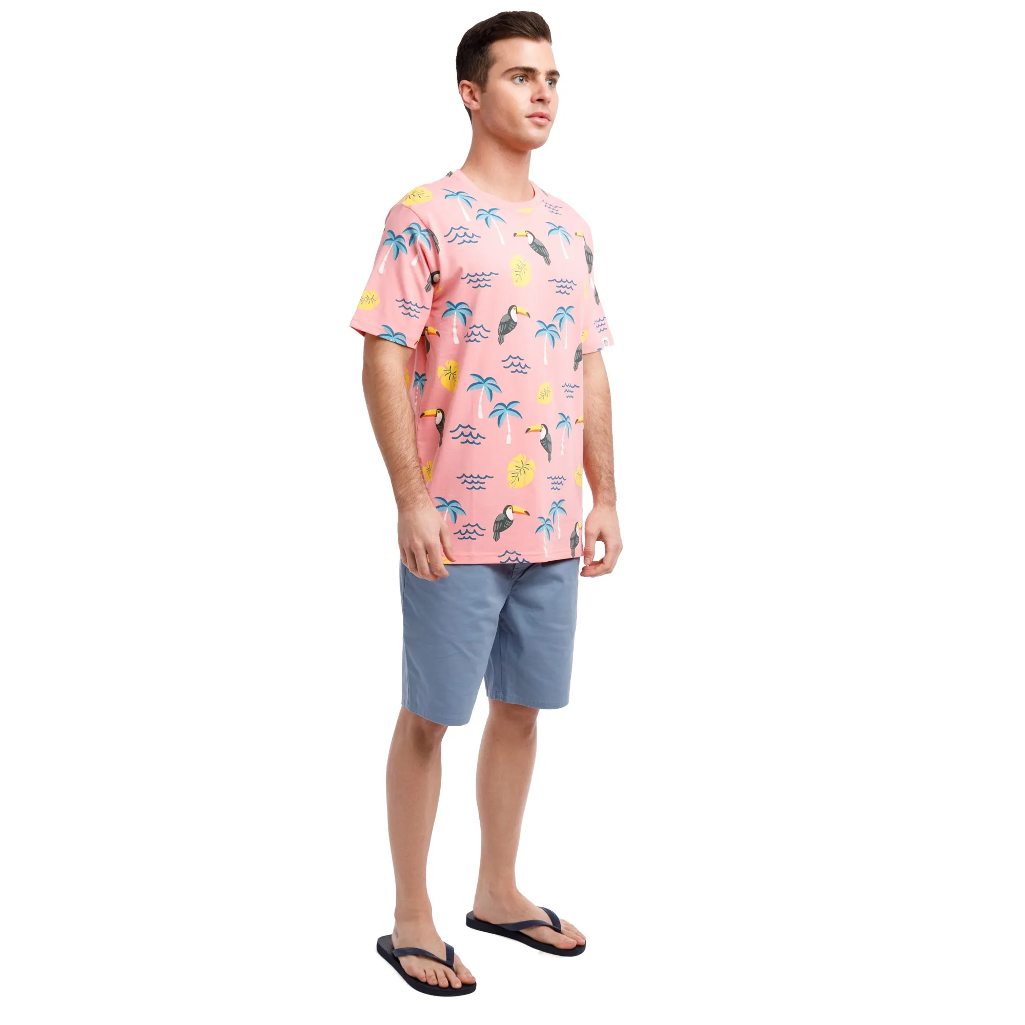 Printed Stretch Short Sleeve Crew Neck Tee | Toucan Tropics
