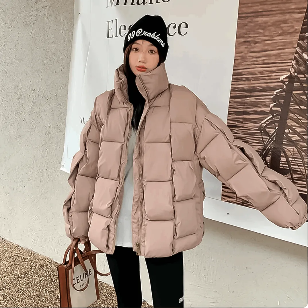 Puffer Fashion Coat - Plaid Woven