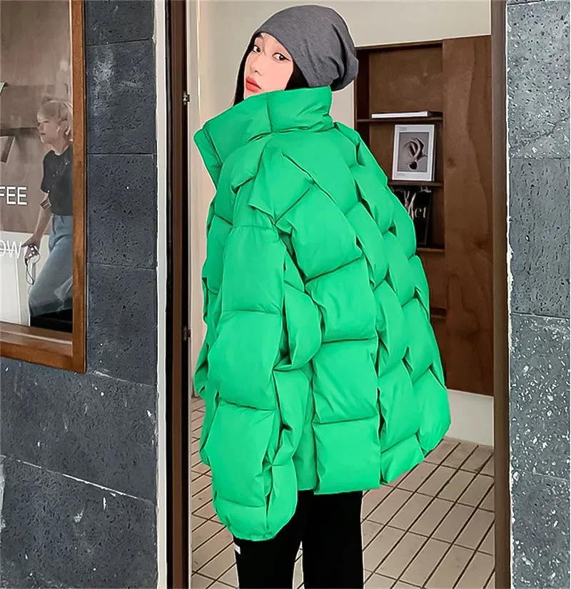 Puffer Fashion Coat - Plaid Woven
