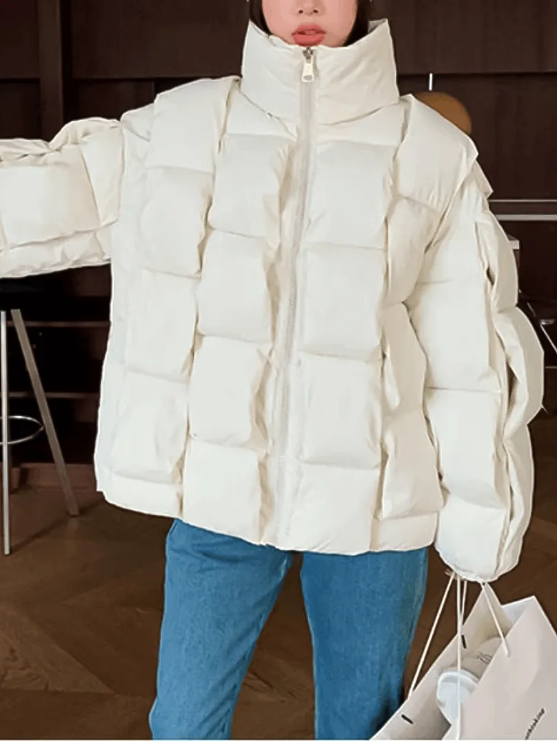 Puffer Fashion Coat - Plaid Woven