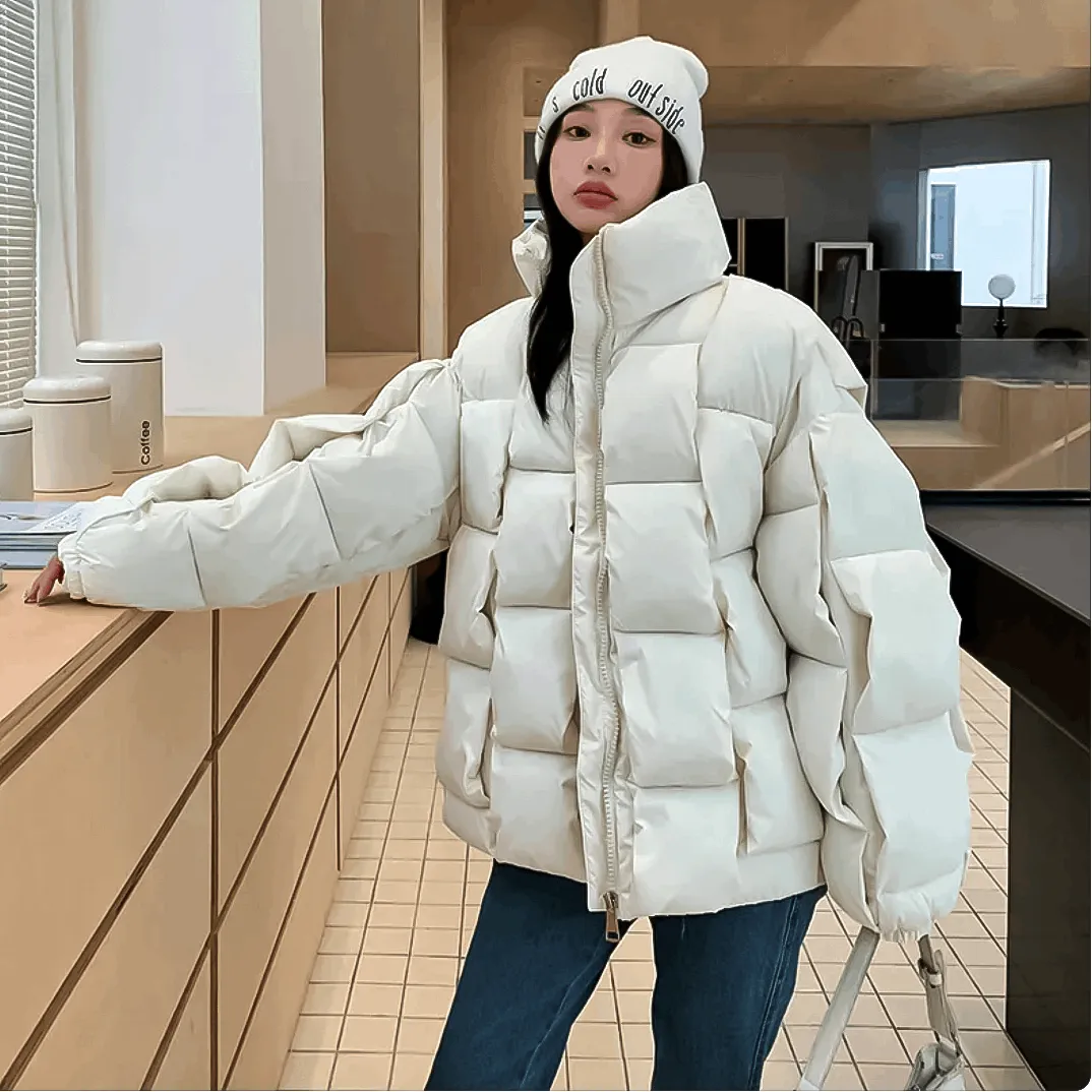 Puffer Fashion Coat - Plaid Woven