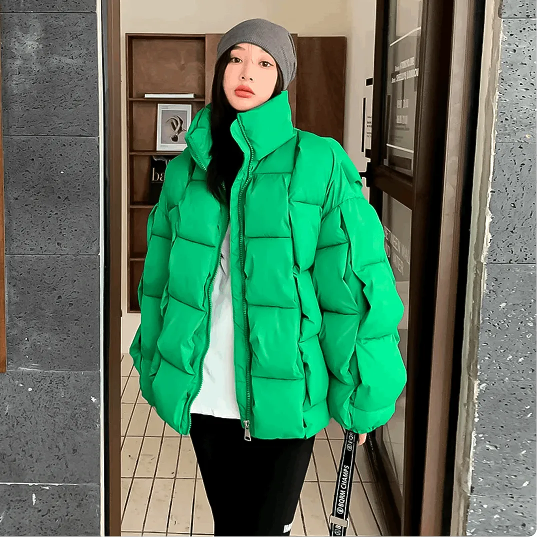 Puffer Fashion Coat - Plaid Woven