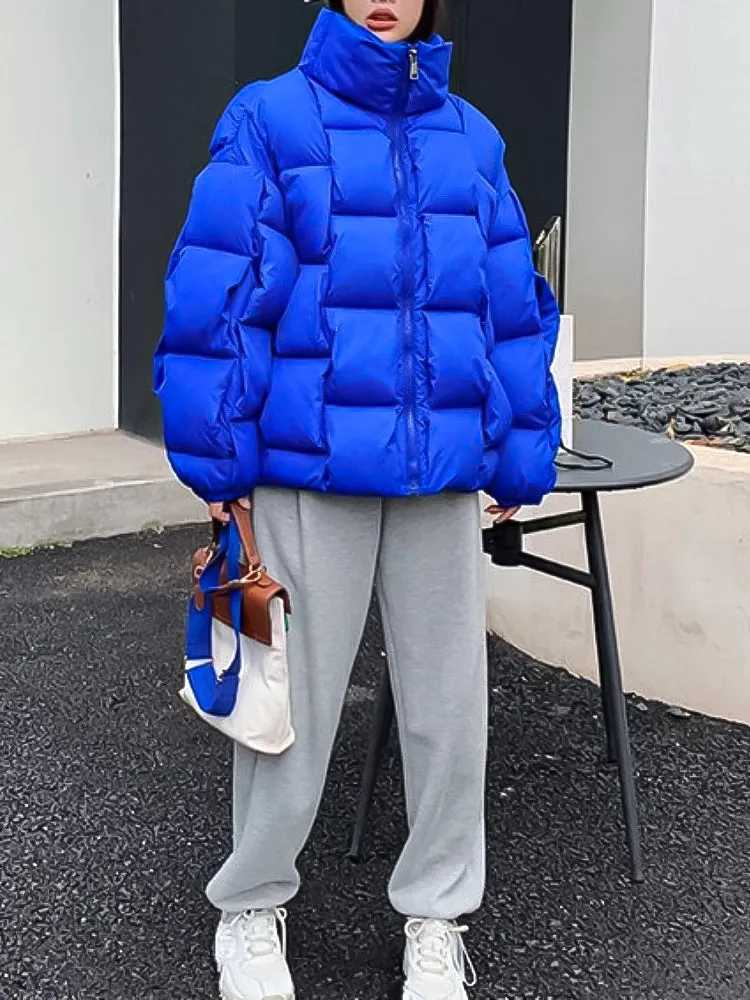 Puffer Fashion Coat - Plaid Woven