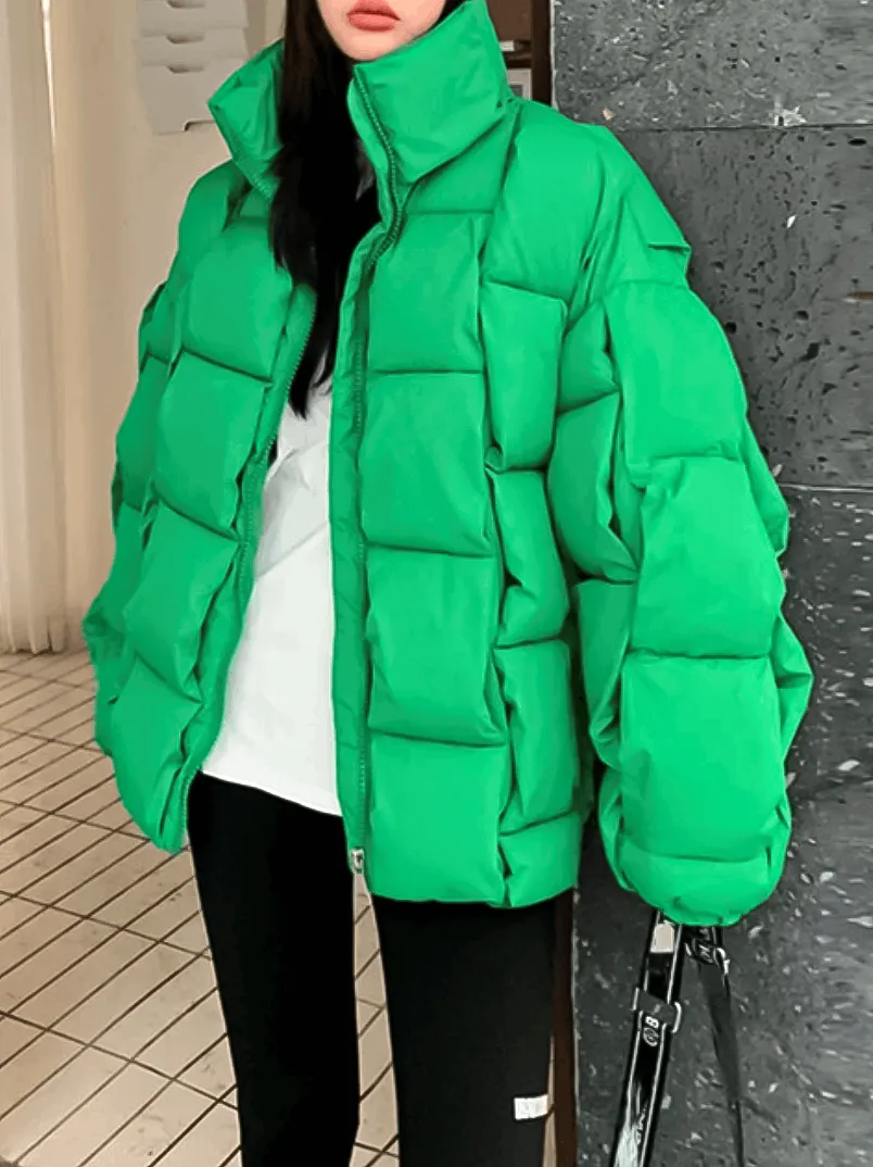 Puffer Fashion Coat - Plaid Woven