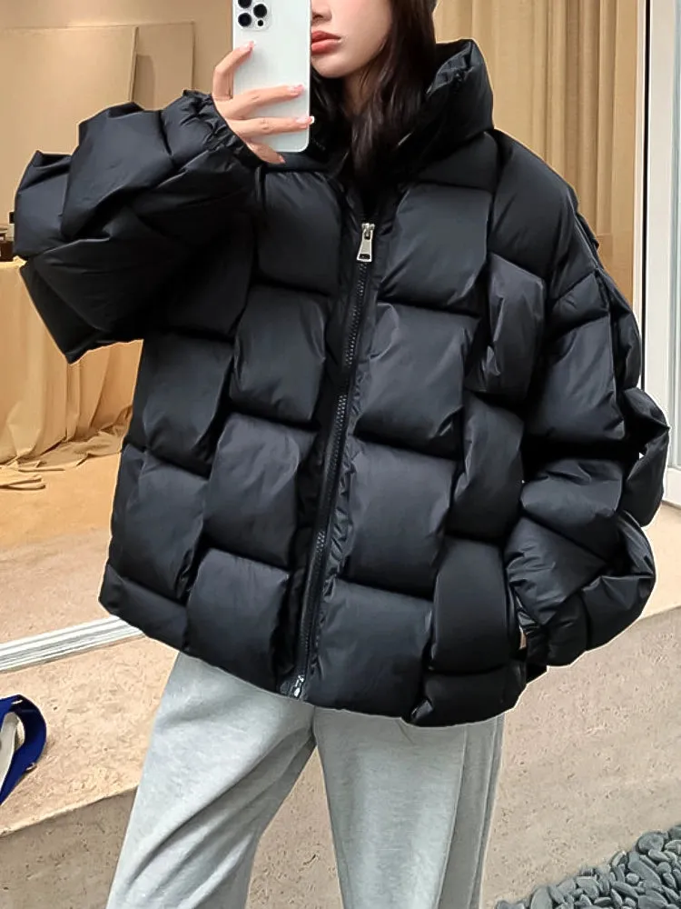 Puffer Fashion Coat - Plaid Woven