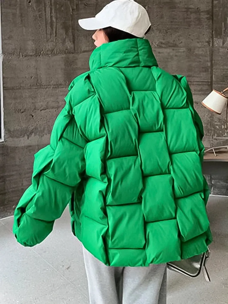 Puffer Fashion Coat - Plaid Woven