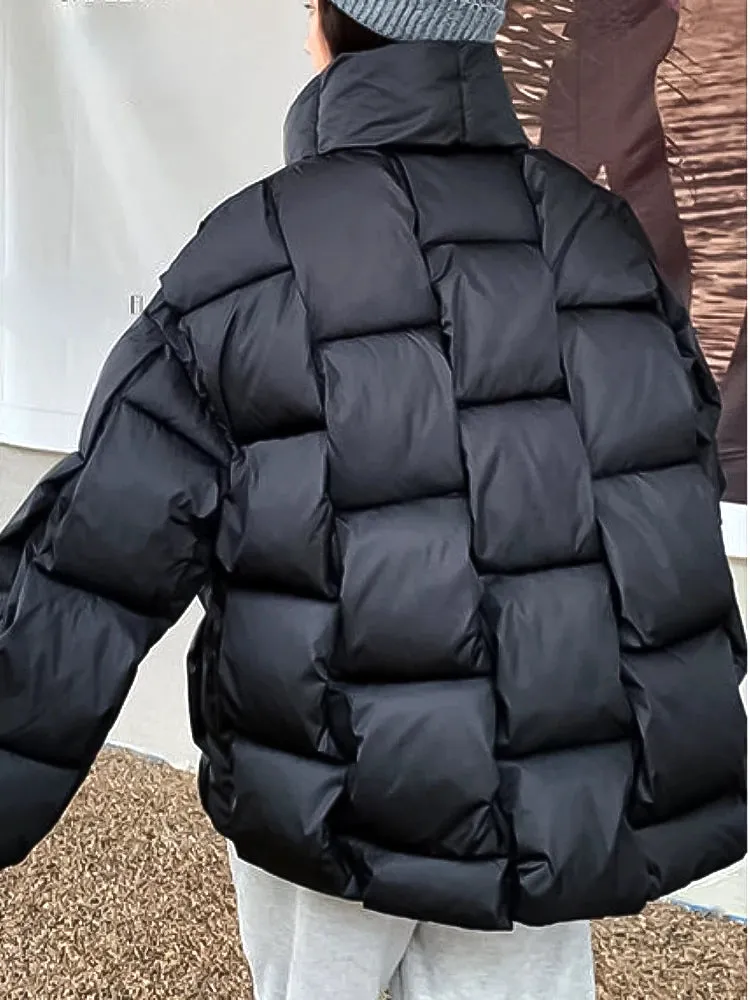 Puffer Fashion Coat - Plaid Woven