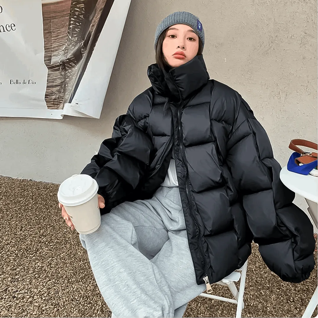 Puffer Fashion Coat - Plaid Woven