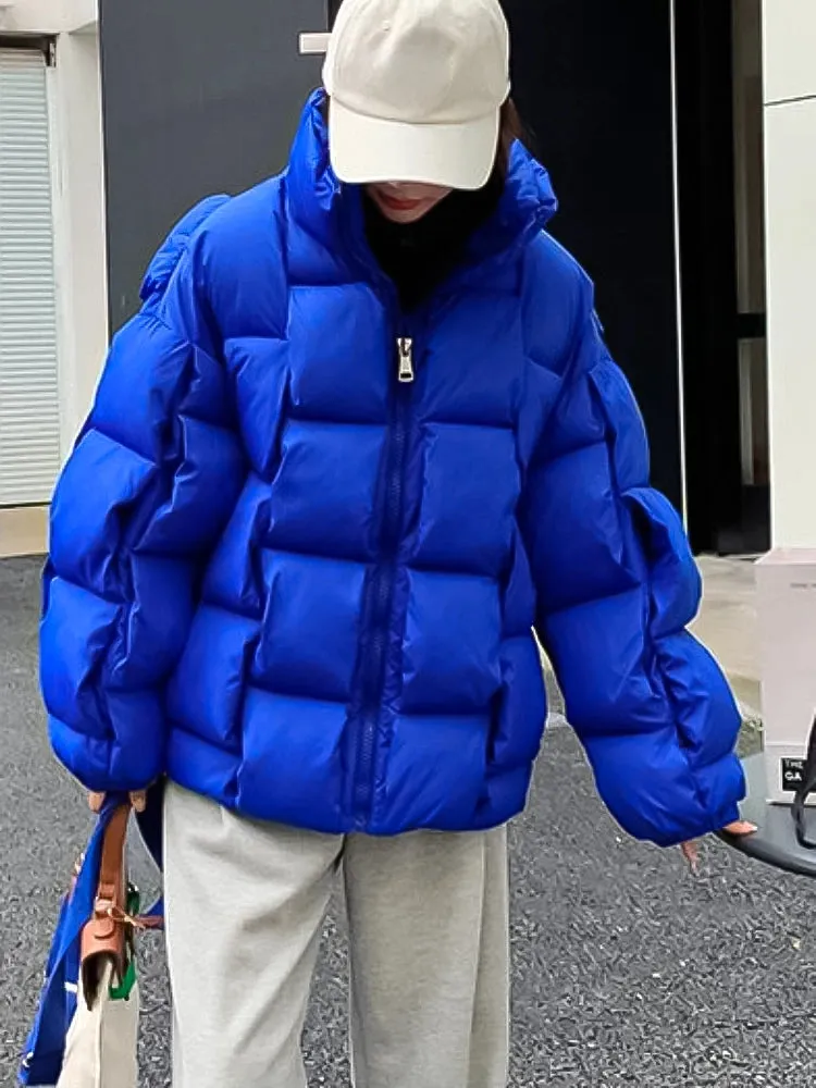 Puffer Fashion Coat - Plaid Woven