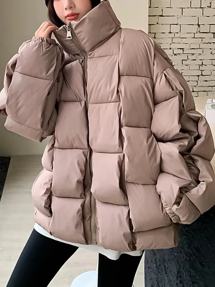 Puffer Fashion Coat - Plaid Woven