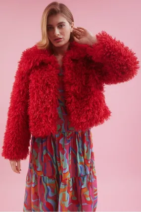 Red Bamboo Lyocell Knitted Vegan Faux Shearling Jacke