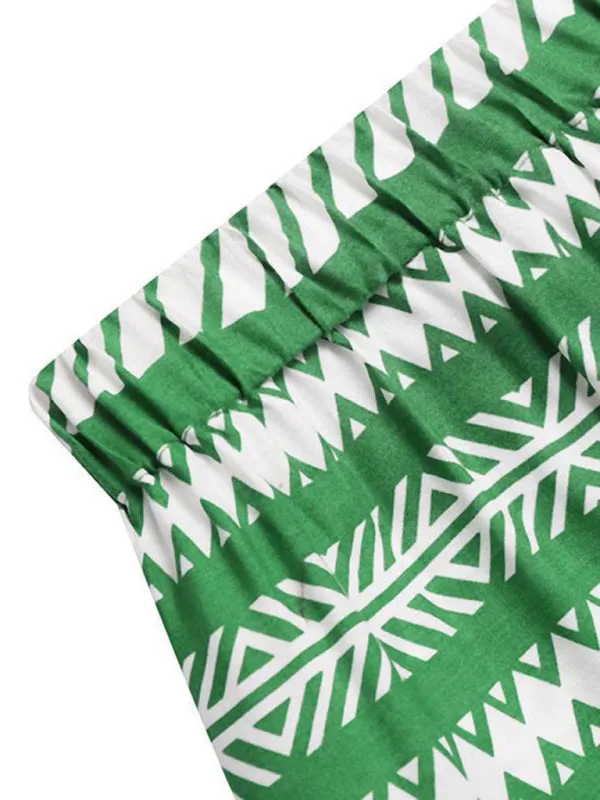 Retro Aztec Geo Printed Tiered Ruffle Maxi Skirt