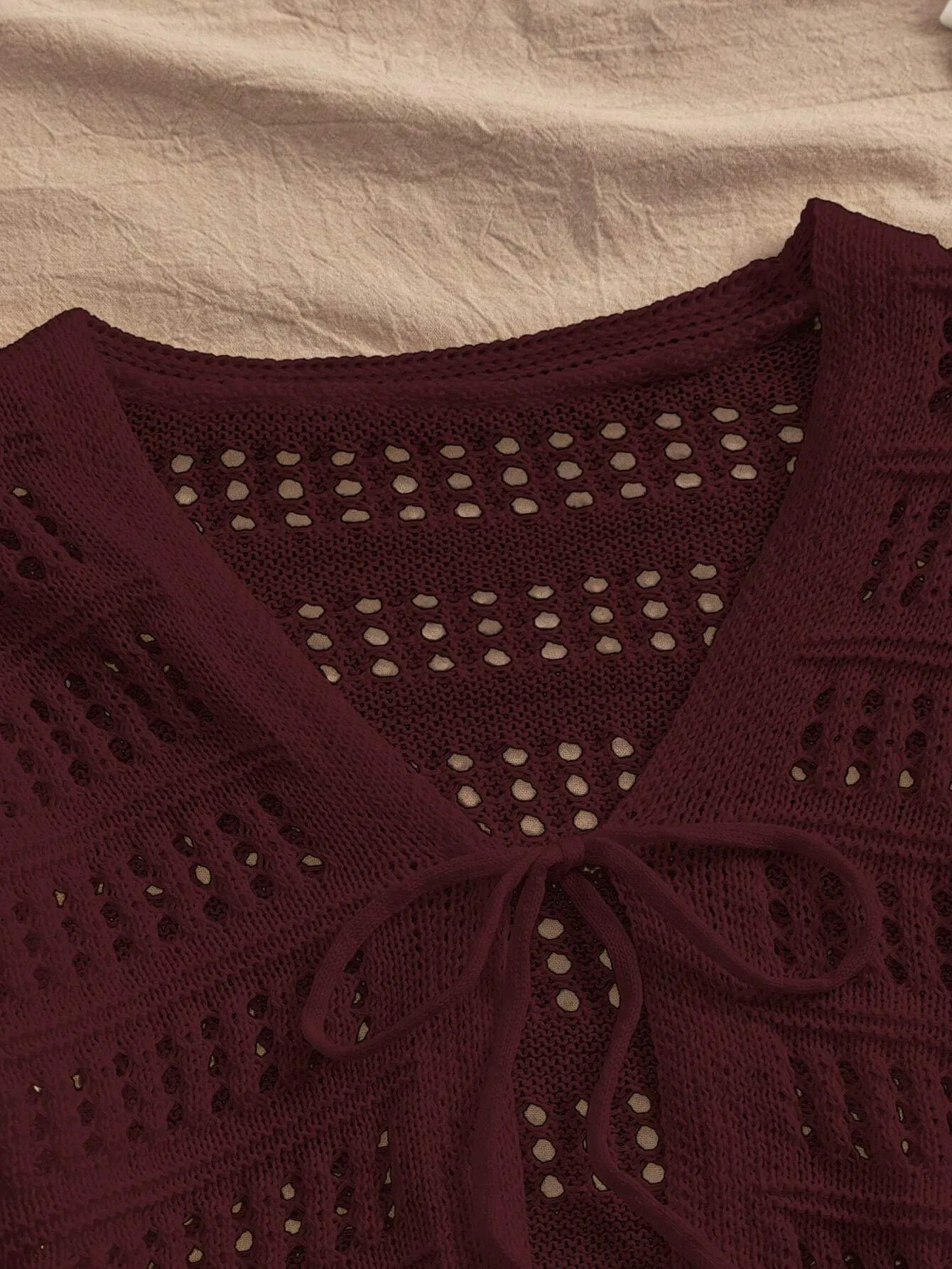 SHEIN VCAY 1pc Women Casual Solid Color Hollow Out Knit Cardigan